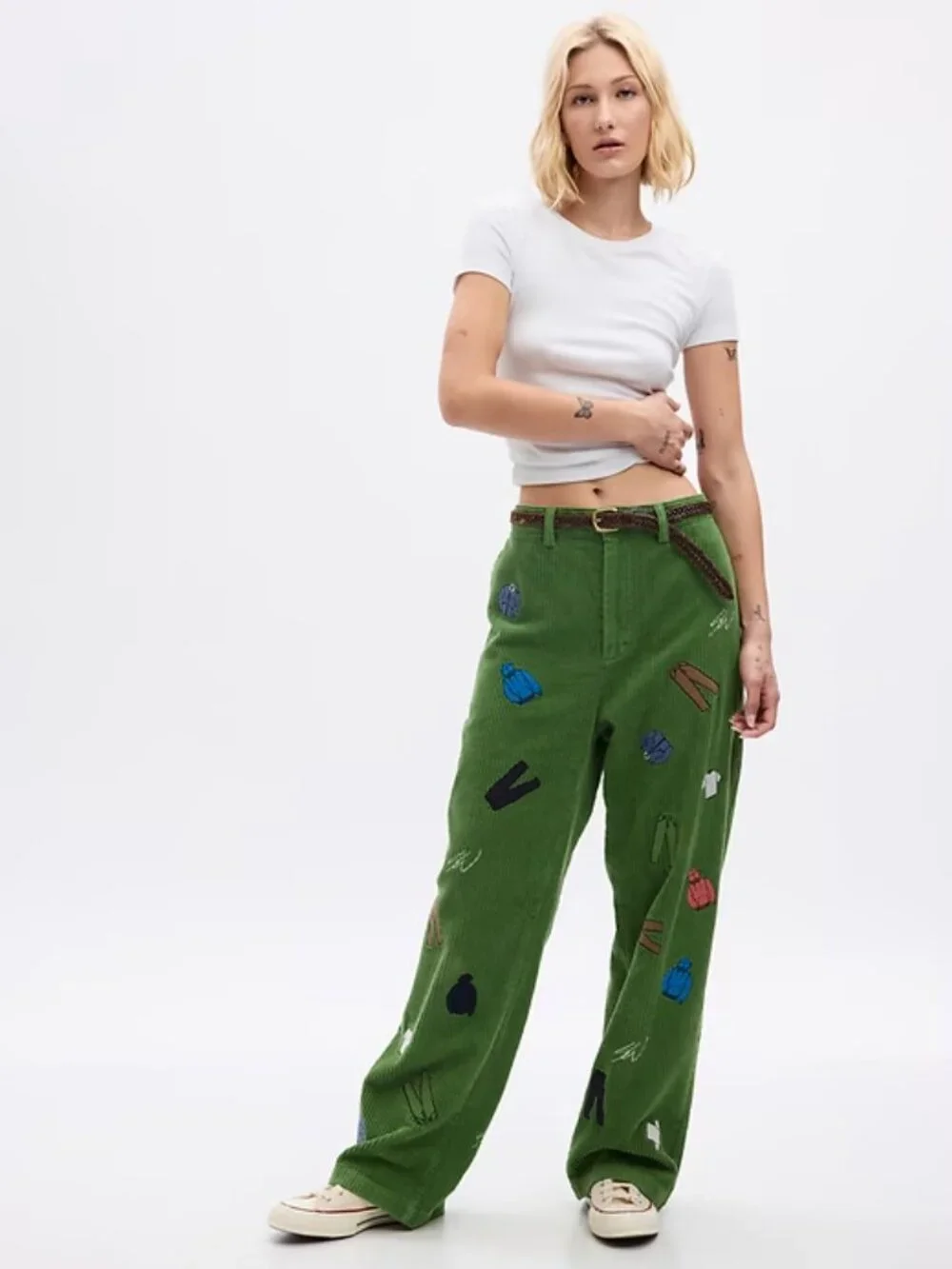 Gap x Sean Wotherspoon Embroidered Corduroy Pants Bright Pesto Green NWT 32x32 - Picture 10 of 11